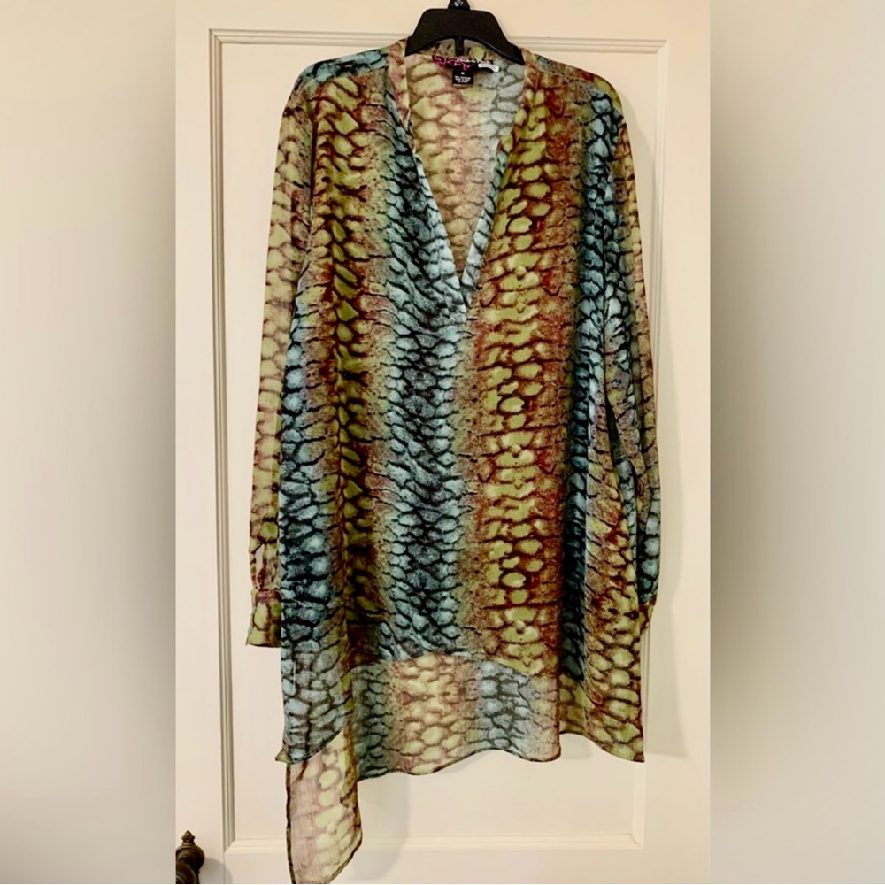 PECK & PECK Asymmetrical Sheer Blouse Size M